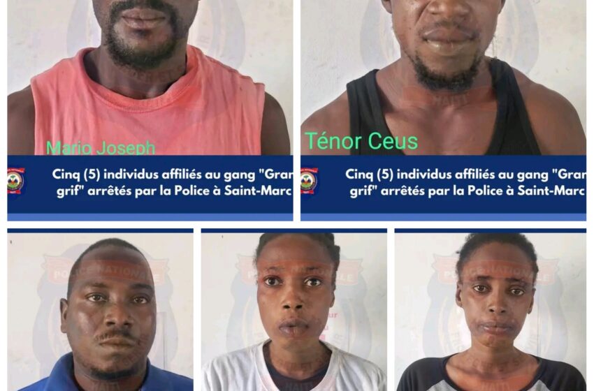  Cinq membres du gang “Gran grif” arrêtés par la Police à Saint-Marc
